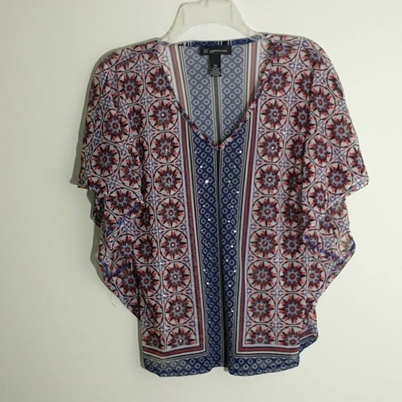 INC International concepts Boho Flutter sleeve v-neck multicolor layering top PM - Picture 8 of 8